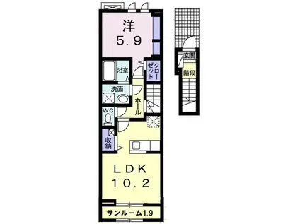グリーン ヴィレッヂ II(1LDK/2階)の間取り写真
