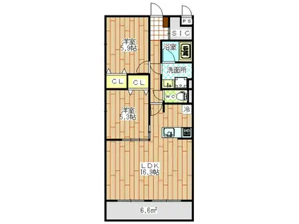 メイユール グラン(2LDK/3階)の間取り写真