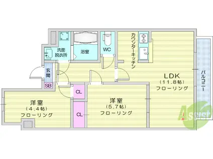 ルミネ薬師堂(2LDK/2階)の間取り写真