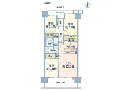 -グランマークスツインフォートA棟-(3LDK/12階)の間取り写真