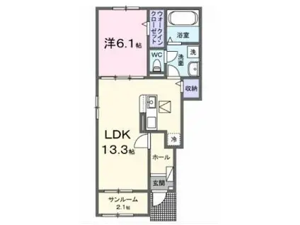 クレストールポート II(1LDK/1階)の間取り写真