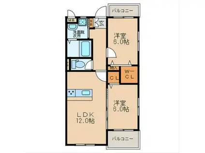 エルティアラ上富野(2LDK/5階)の間取り写真