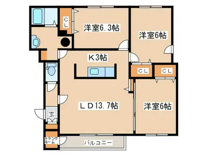 シンフォニー(3LDK/4階)の間取り写真