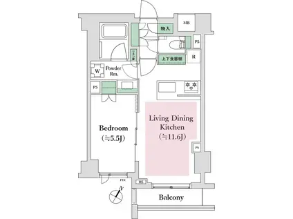 オープンレジデンシア神楽坂若宮町(1LDK/1階)の間取り写真