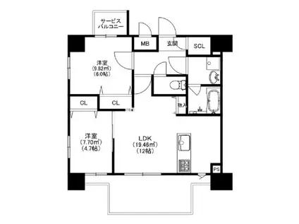 MODERN PALAZZO 博多デュオ(2LDK/9階)の間取り写真