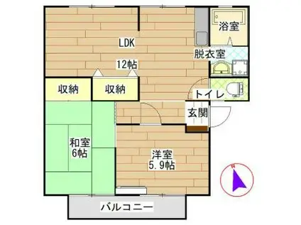 サンビレッジ百合 A棟(2LDK/1階)の間取り写真