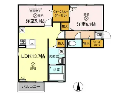 チェリーブロッソム F棟G棟 G棟(2LDK/2階)の間取り写真