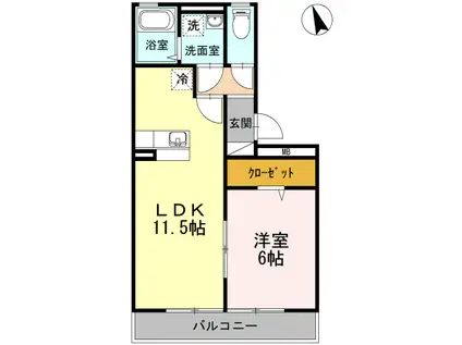 リーベ B棟(1LDK/2階)の間取り写真