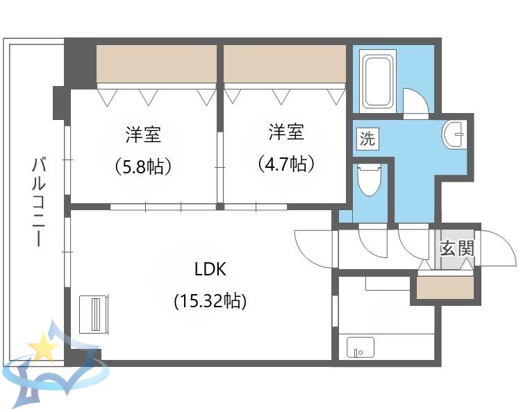 プライマル札幌北4条(2LDK/12階)の間取り写真