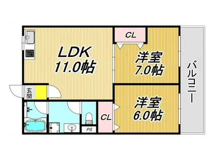 マンション伊丹(2LDK/4階)の間取り写真