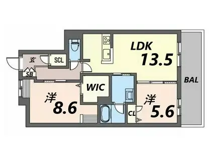 オカバ姫路青山シャーメゾンA(2LDK/2階)の間取り写真