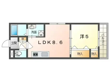 クリエオーレ秦町(1LDK/3階)の間取り写真