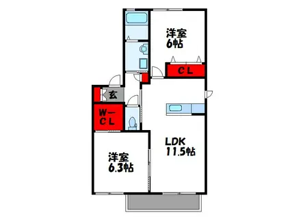 ウィステリアコート A棟(2LDK/2階)の間取り写真