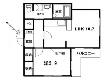 エターナル下見(1LDK/1階)の間取り写真