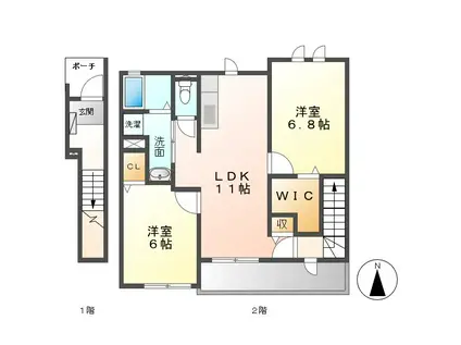 あおなみ線 港北駅 徒歩18分 2階建 築13年(2LDK/2階)の間取り写真