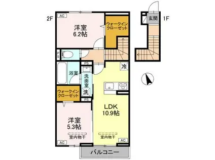 TORISIAS 西川田町(2LDK/2階)の間取り写真