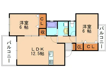 ヴィラ清水II(2LDK/2階)の間取り写真