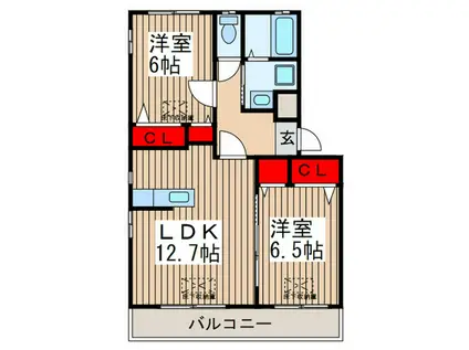 ルネスKMII(2LDK/3階)の間取り写真