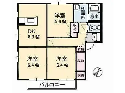 ディアス2000 C棟(3DK/2階)の間取り写真