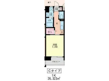 ウィングス重住(1K/6階)の間取り写真