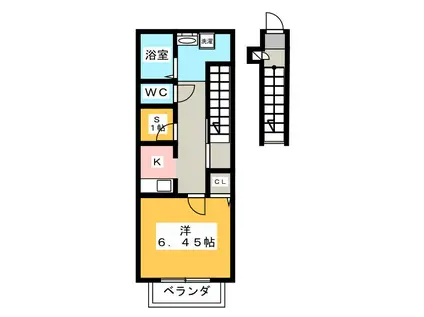 リビエールB(1SK/2階)の間取り写真