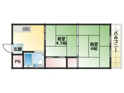 ウエストヒルズ平野(2DK/4階)の間取り写真