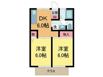 阪急今津線 甲東園駅 徒歩4分 2階建 築33年(2DK/1階)の間取り写真