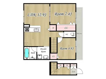 WELL GATE ノース(2LDK/2階)の間取り写真