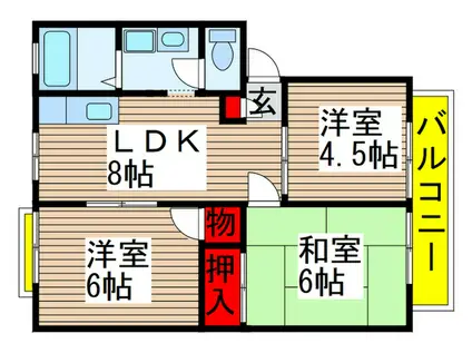サンビレッジ平岡B棟(3LDK/1階)の間取り写真