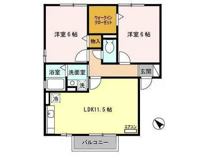 グランヴィラージュA(2LDK/2階)の間取り写真