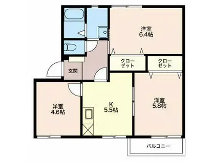 ベルハイツII(3K/2階)の間取り写真