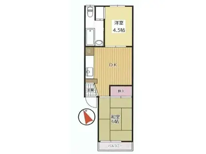 三田常盤台第1コーポ(2DK/3階)の間取り写真