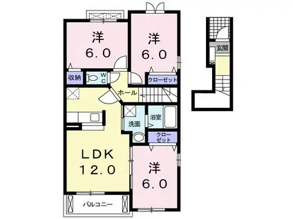 ノーブルB(3LDK/2階)の間取り写真
