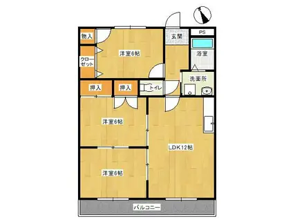 ビブレ千日(3LDK/1階)の間取り写真