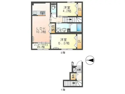 西宮市天道町アパート(2LDK/2階)の間取り写真