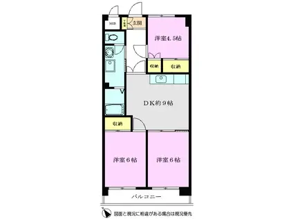 フラットマジョールII(3DK/4階)の間取り写真