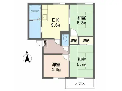 コージーコートB棟(3DK/1階)の間取り写真