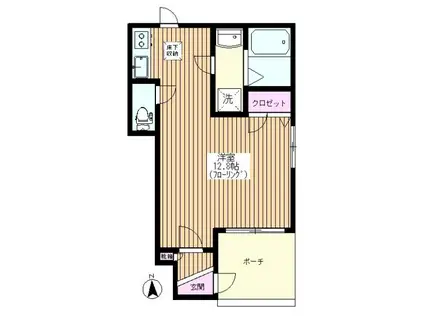 クリア上板(ワンルーム/1階)の間取り写真