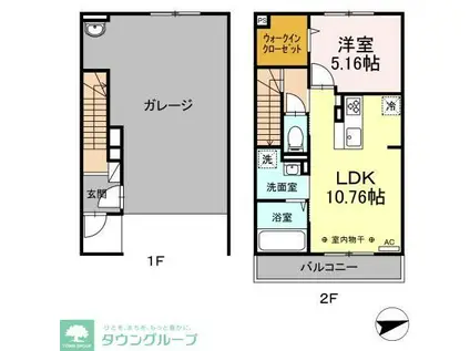 シャルールH(1LDK/2階)の間取り写真