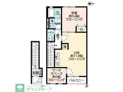 アムールQWA(1SLDK/2階)の間取り写真