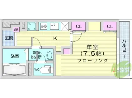 アーバンハイツ定禅寺(1K/4階)の間取り写真