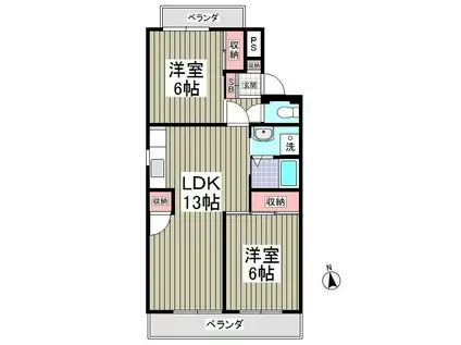 行田ハイツ1号棟(2LDK/2階)の間取り写真