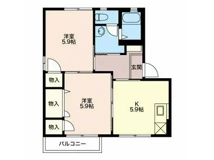 プロシードKEN D(2DK/2階)の間取り写真