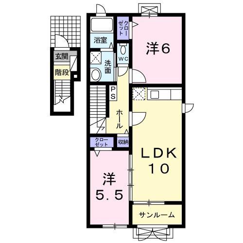 マルシェF(2LDK/2階)の間取り写真