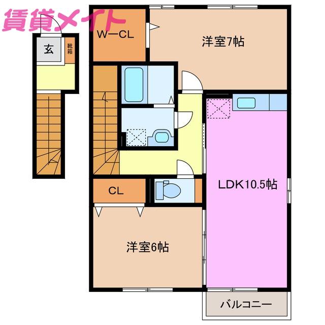 グランモア野町B棟(2LDK/2階)の間取り写真