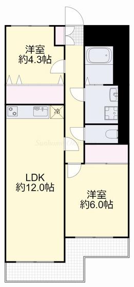 リエゾン原(2LDK/4階)の間取り写真