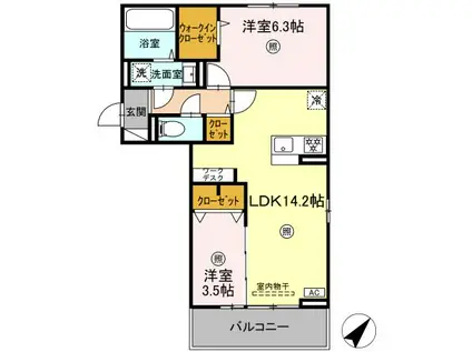 M&S中央町プレミアム B棟(2LDK/2階)の間取り写真