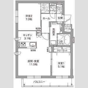 ジュノール千歳真々地(2LDK/5階)の間取り写真