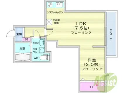 メリディアン白鳥(1LDK/2階)の間取り写真