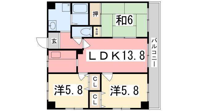 ハピネス仁豊野(3LDK/3階)の間取り写真